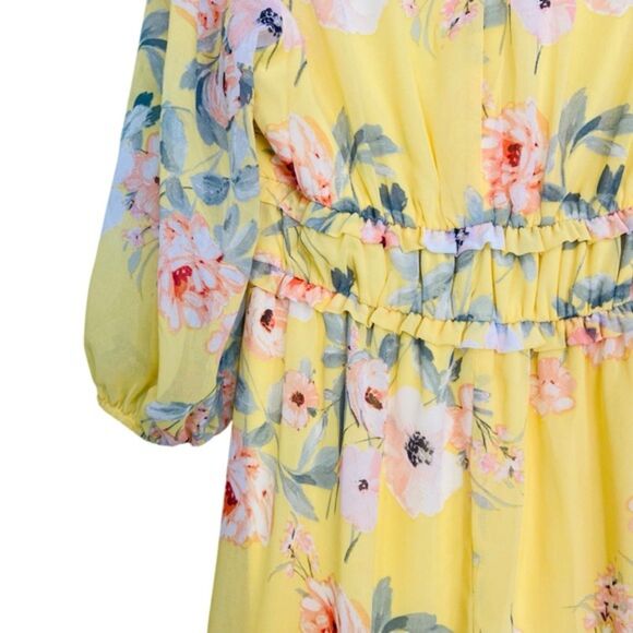 Luxology Floral Overlay V-neckline Flowy Maxi Dress Romantic Summer Size Small - Picture 11 of 12